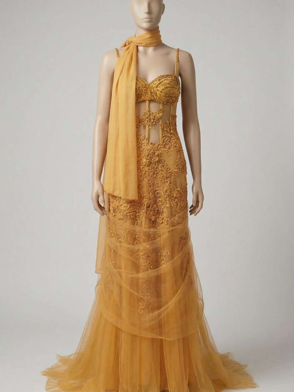 Exquisite Designer Party Wedding Evening Cocktail Runway Silk Scarf Corset Dress